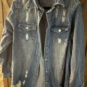SHEIN Blue Distressed Denim Jacket